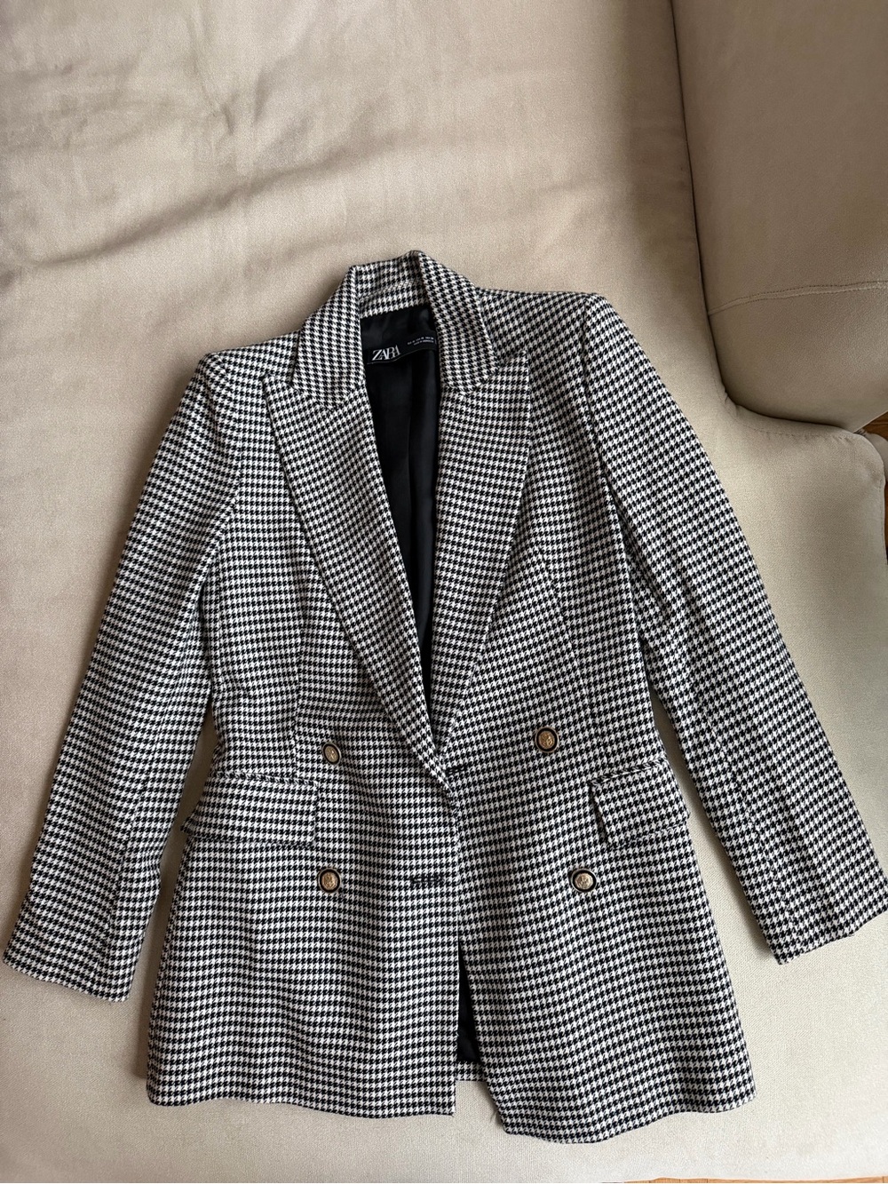 Zara Black and White Houndstooth Women's Blazer Jacket